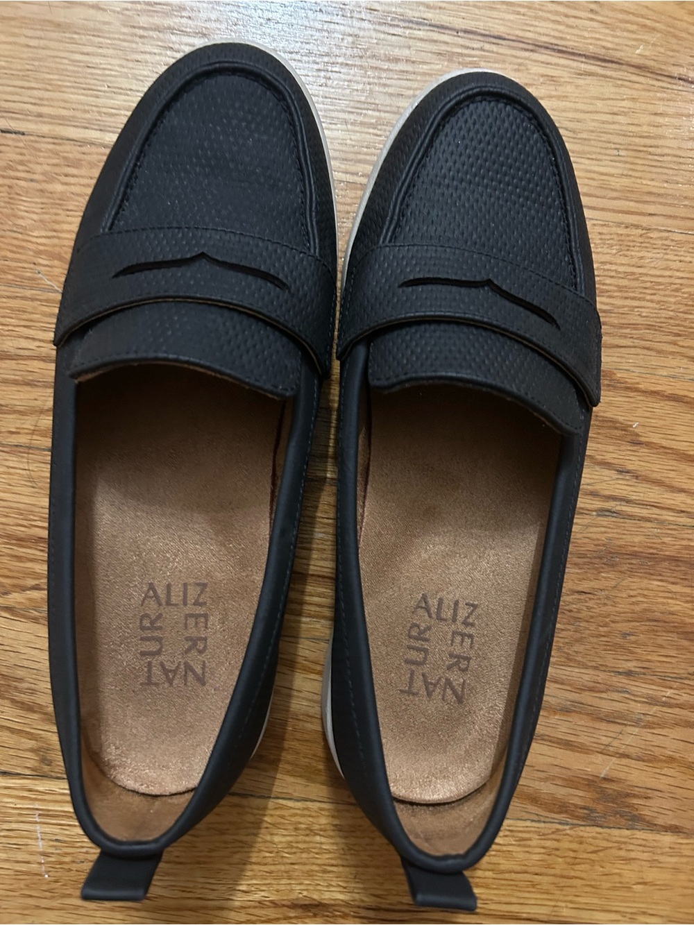 Naturalizer Black Perforated Slip-On Loafers with Cream Sole